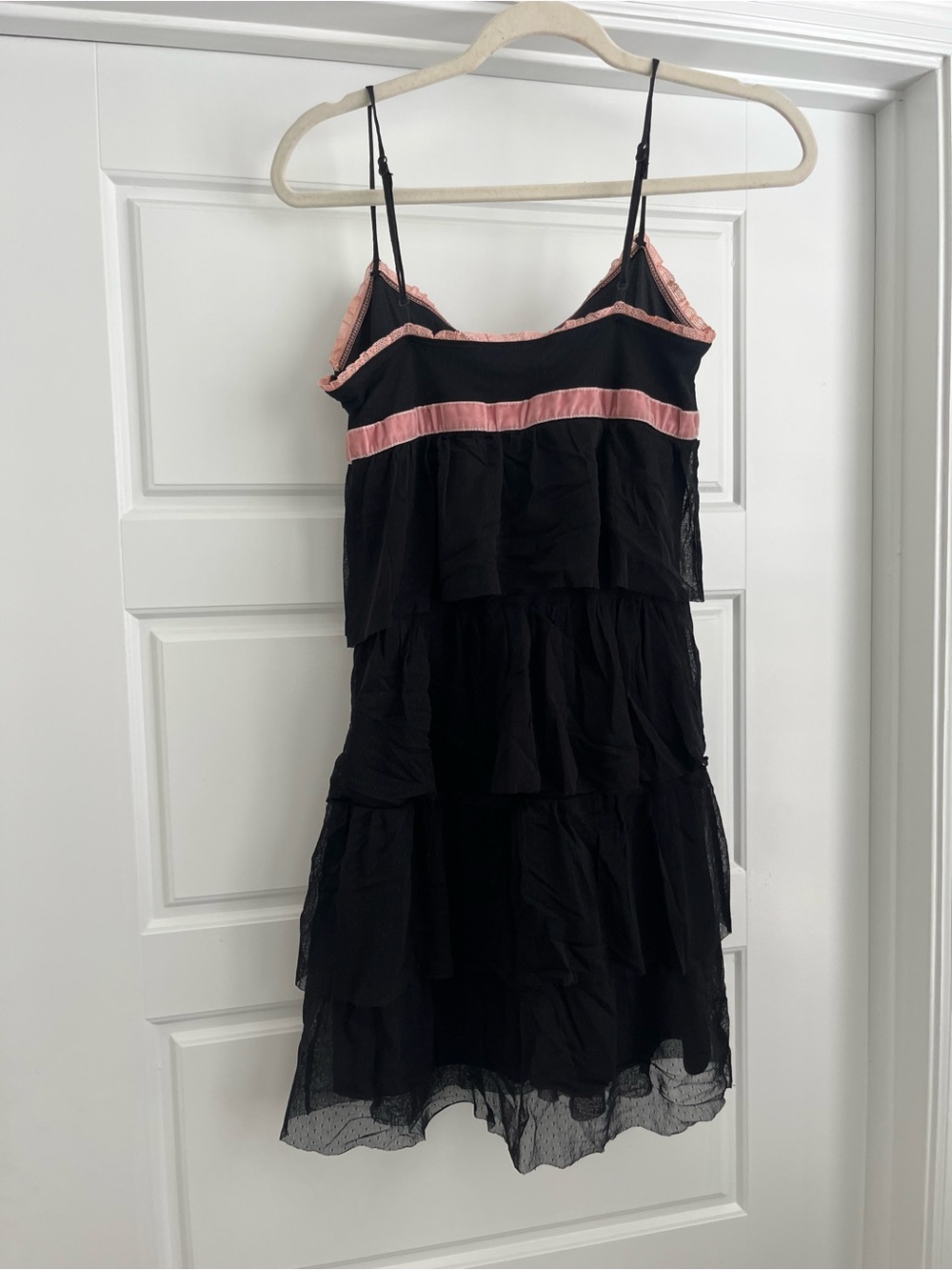 Vtg Betsey Johnson Black Dress with Dusty Pink Lace Trim 6 Made in USA - Picture 6 of 6